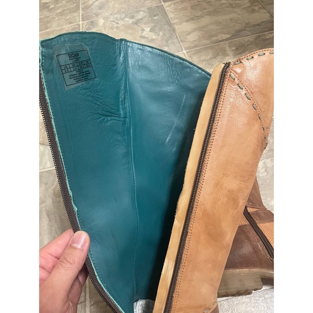 Roan Bed Stu Karolus Riding Boots Womens 6.5 Pecan Leather Harness Moto Side Zip - Picture 10 of 13